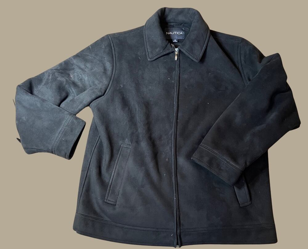 NAUTICA Faux Suede Jacket/Coat, Black, Faux Fur Lining, Full Zip| Men’s Size: XL